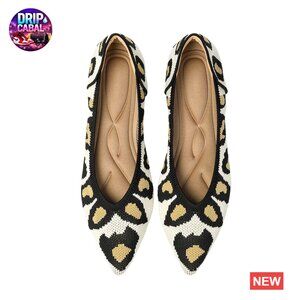 Pointed Toe Knit Ballet Flats Slip On Memory Foam Insole Rubber Sole